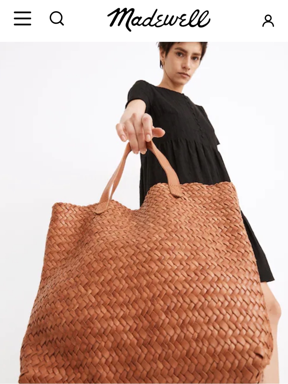 Madewell Woven Leather Tote in Cognac Tan